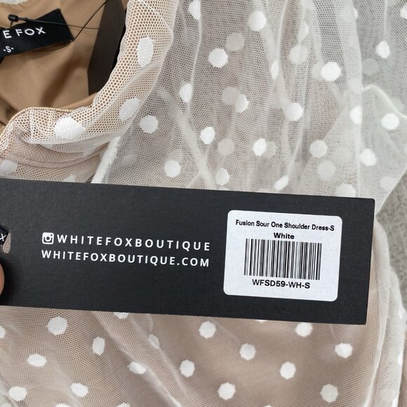 White Fox Boutique Fusion Sour One Shoulder Dress Ruched Bodycon Illusion NEW - Picture 7 of 11